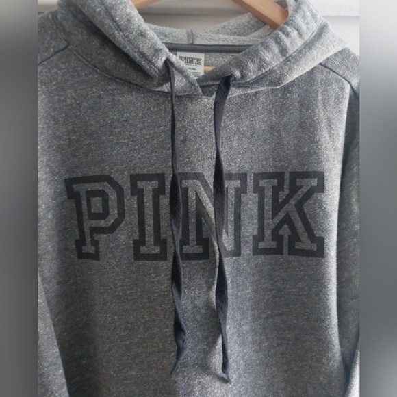 Victoria's Secret PINK Logo Spellout Hooded Sweatshirt M Gray Black - Picture 4 of 5